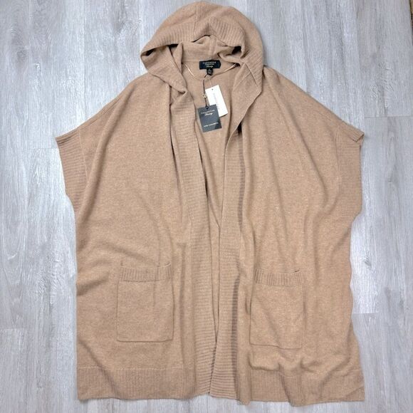 Cashmere Hooded Open Poncho Cardigan M - Picture 2 of 4